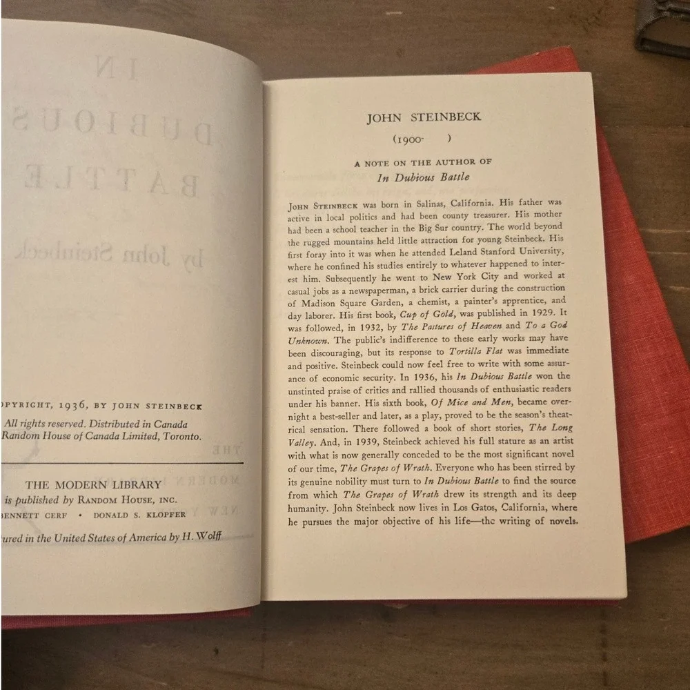 Modern Library John Steinbeck Tortilla Flat / In Dubious Battle Hardcover Books